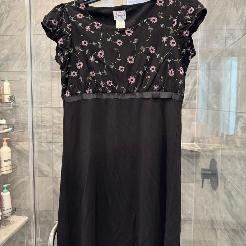 Vintage Talbots Kids Dress with Pink Floral Embroidery
